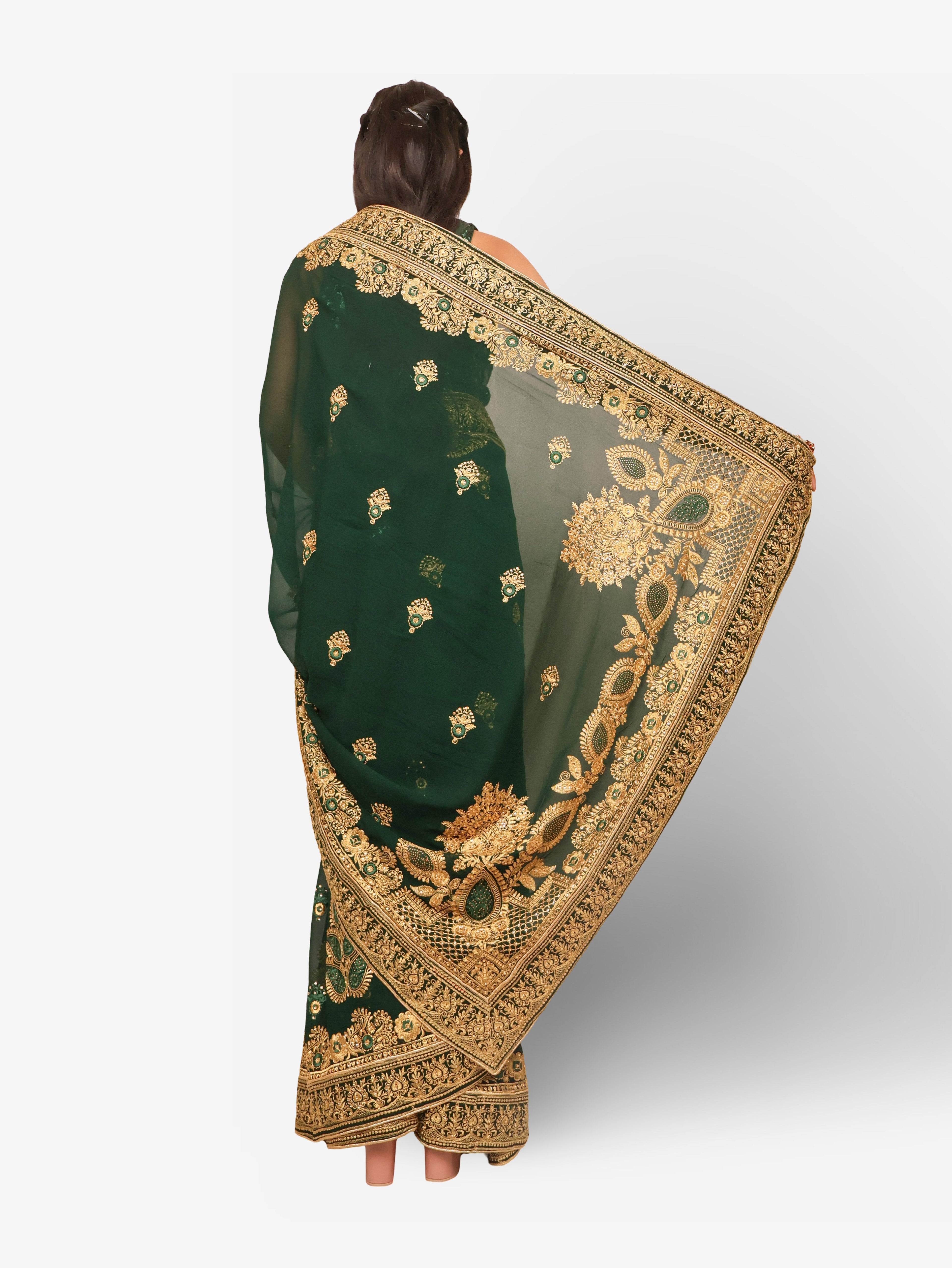 Designer Saree with Embroider & Zari Thread Work by Shreekama