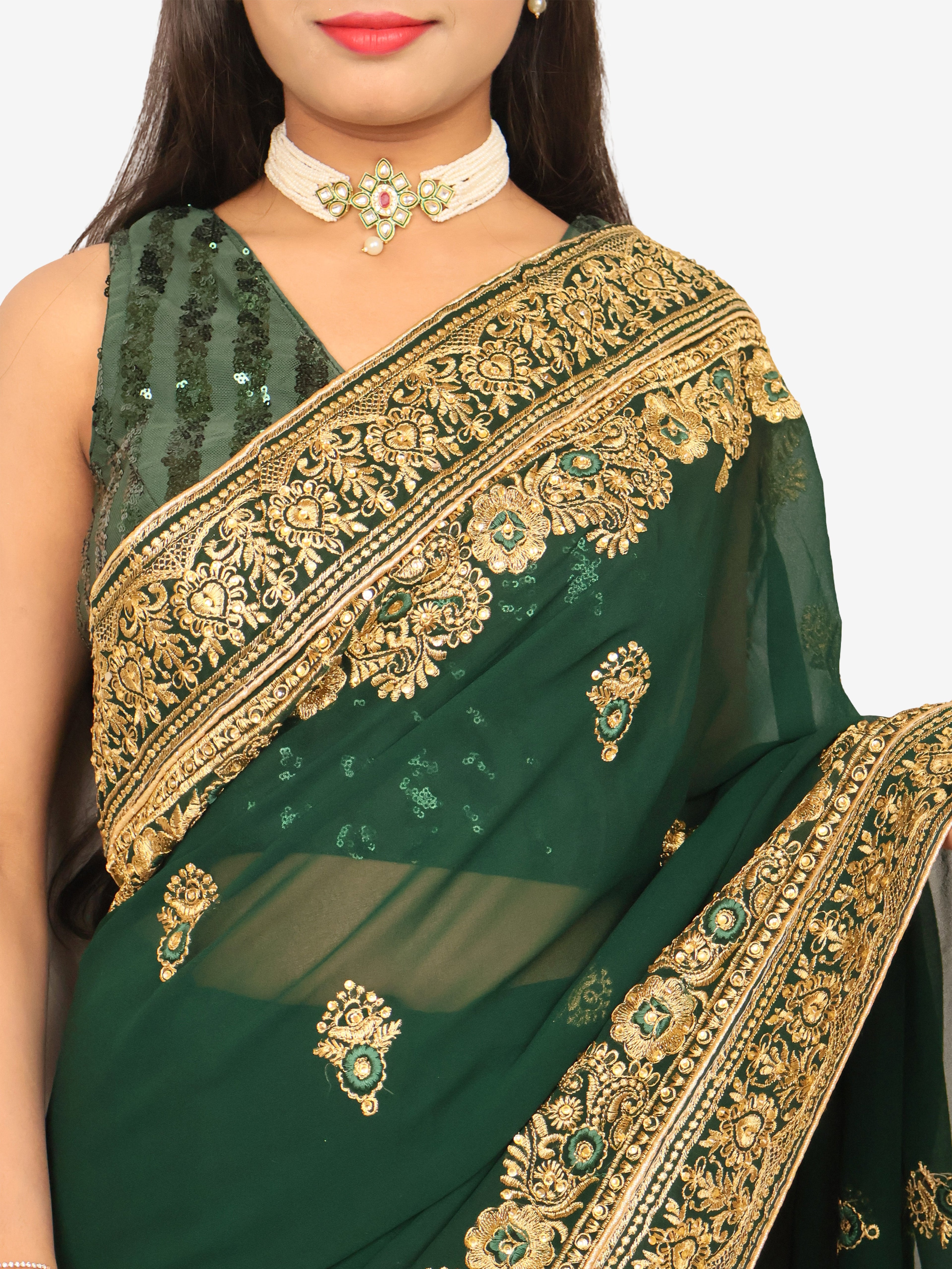 Designer Saree with Embroider & Zari Thread Work by Shreekama