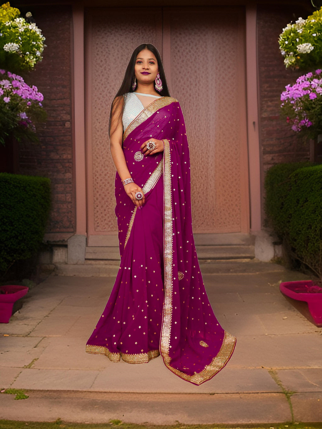 Designer Saree with Cut Dana & Beads by Shreekama