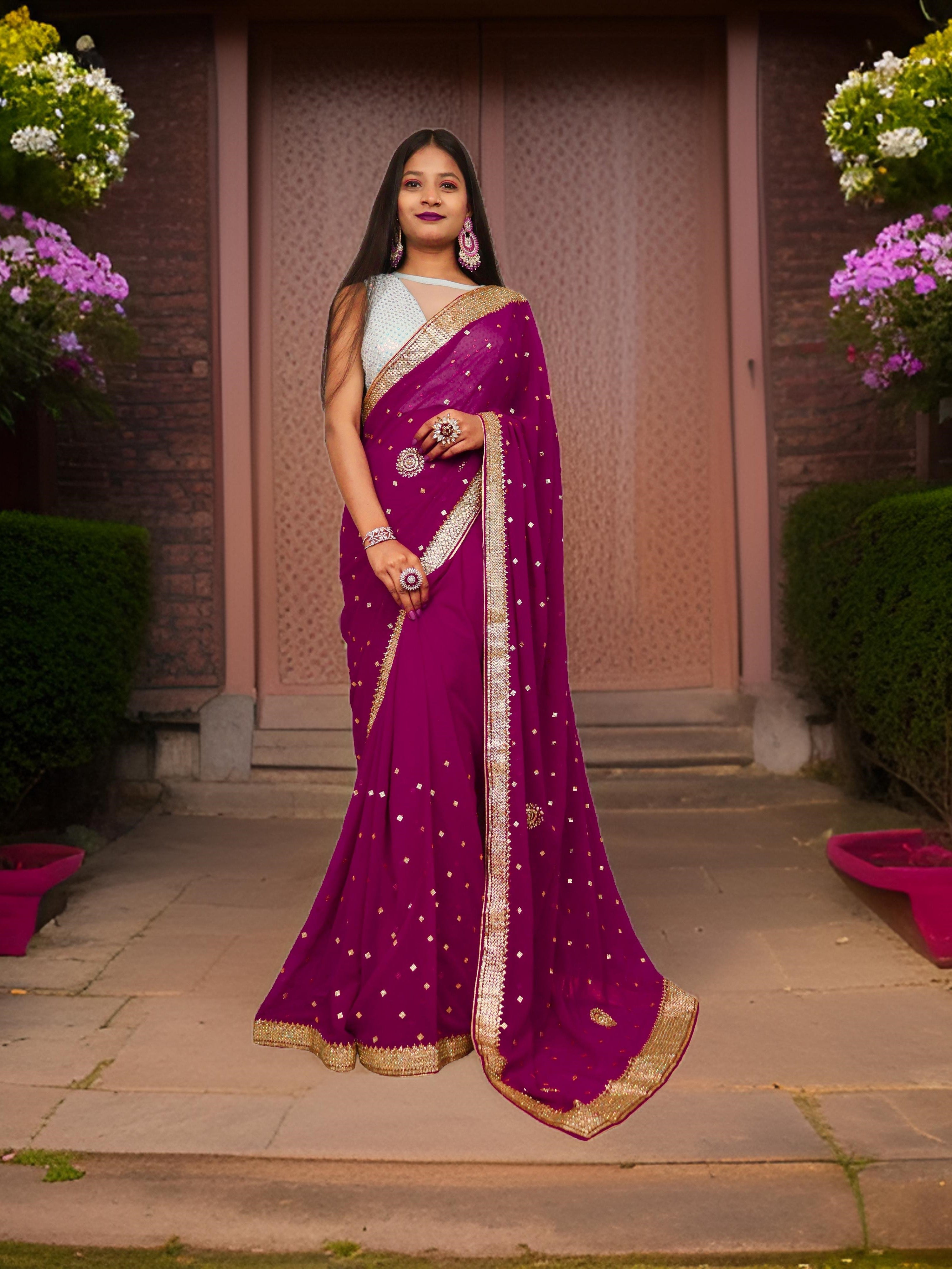 Designer Saree with Cut Dana & Beads by Shreekama