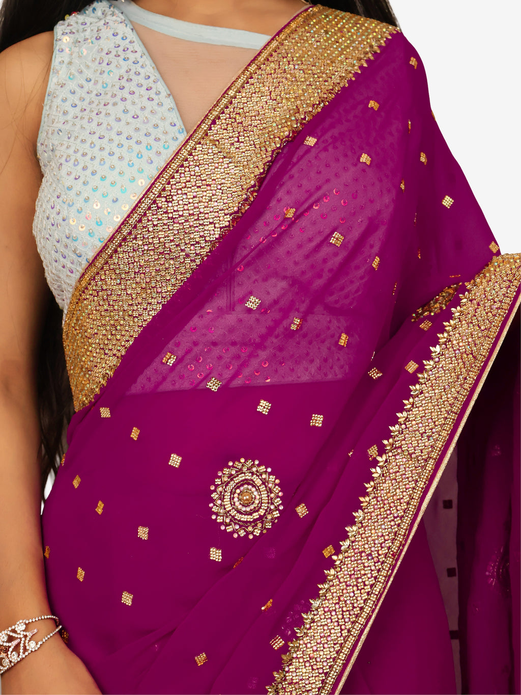 Designer Saree with Cut Dana & Beads by Shreekama