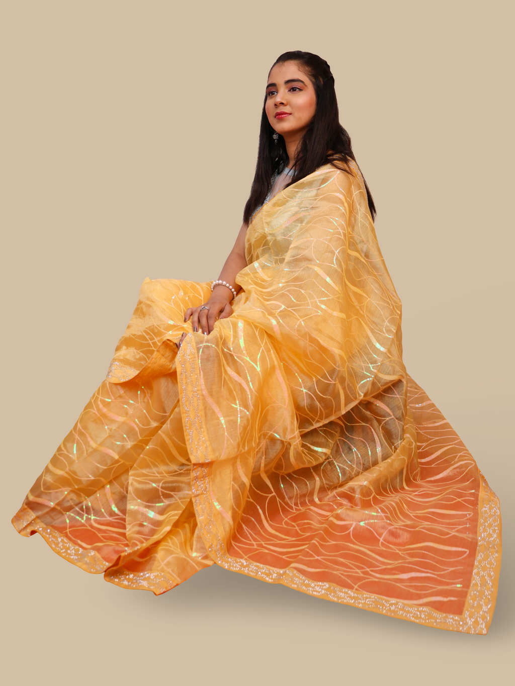 Designer Saree with Rhinestones & Heavy Sequin Work by Shreekama