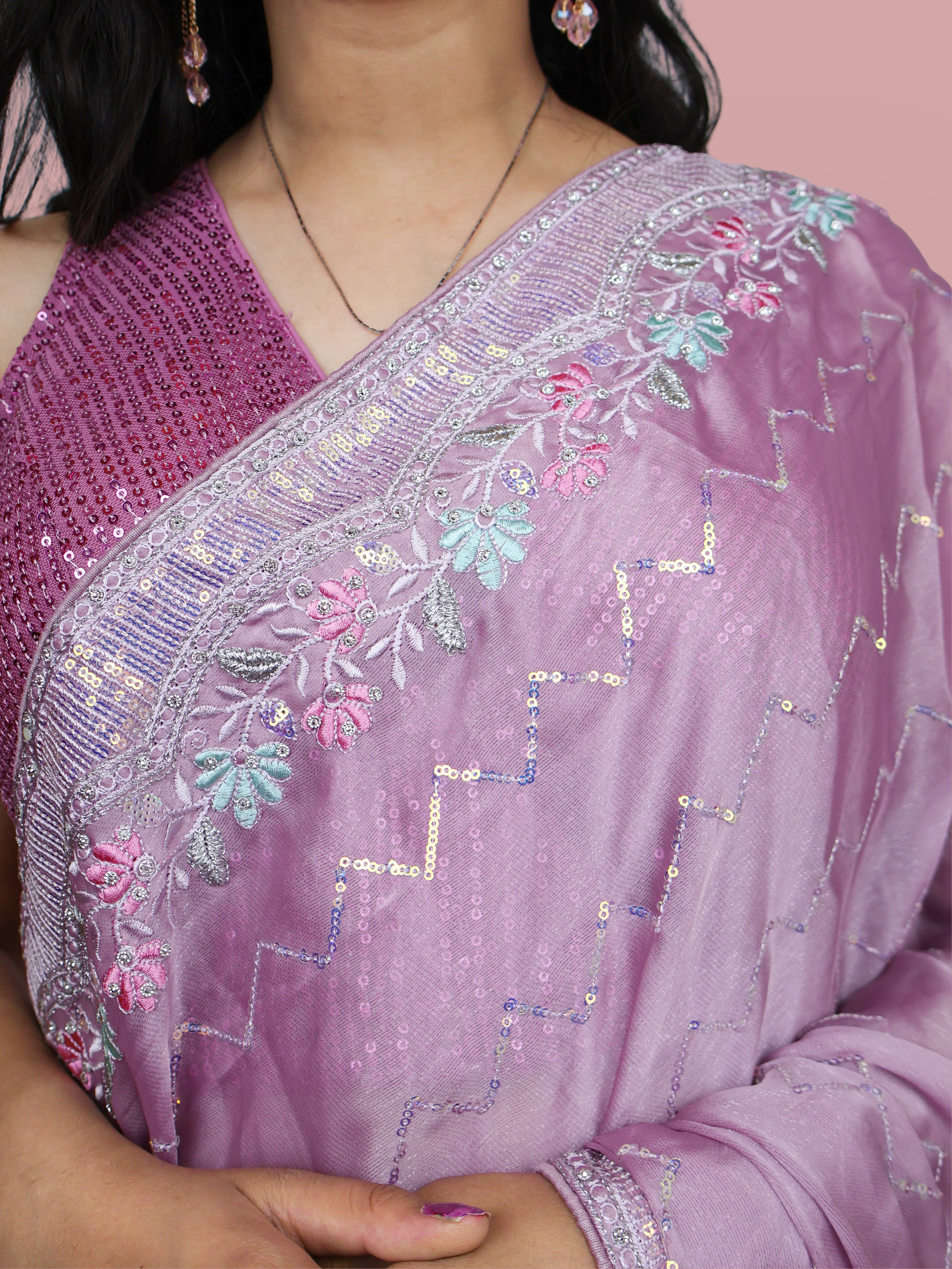 Designer Saree with Embroidery & Zari Thread Work by Shreekama