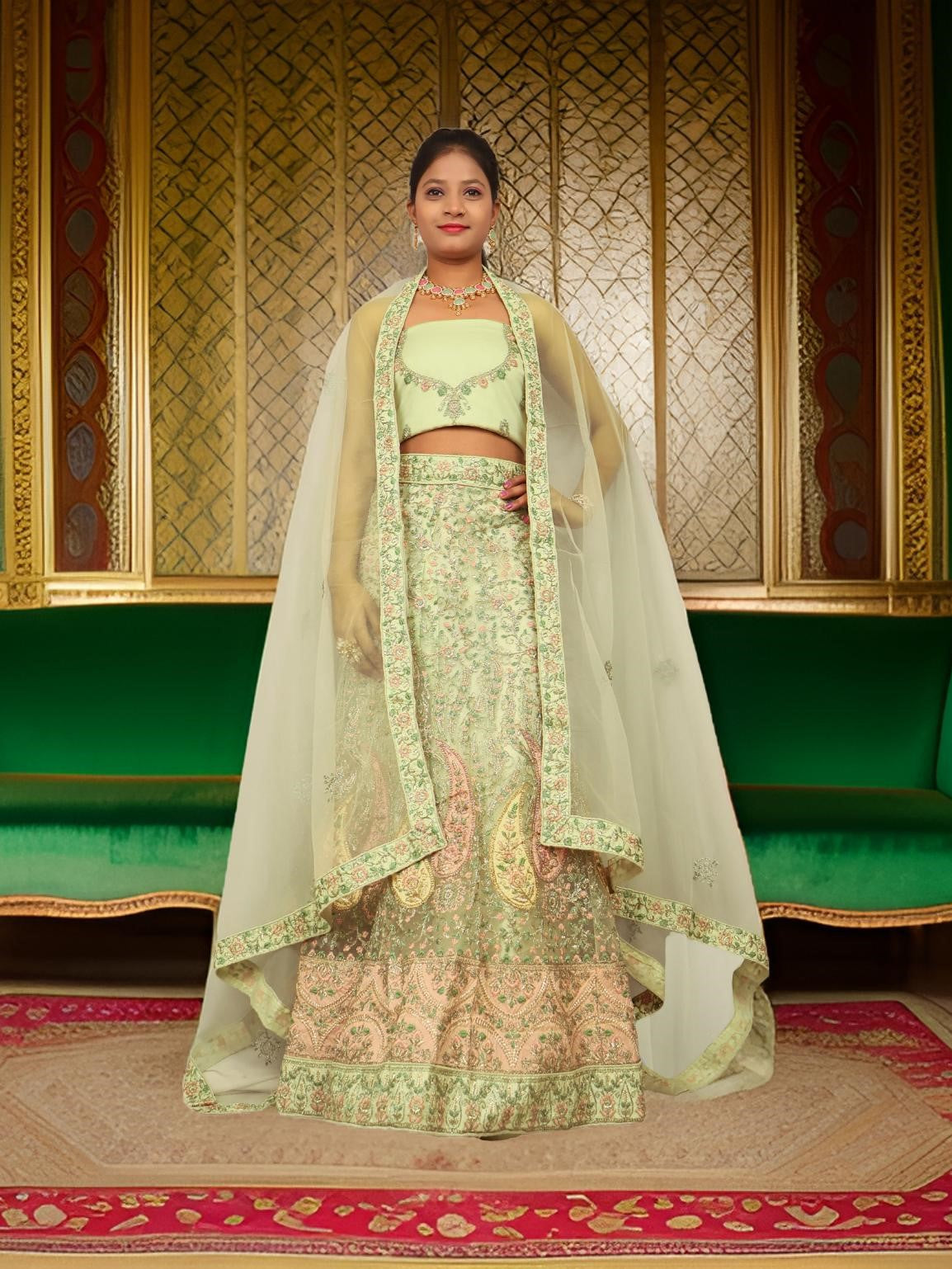 Semi-Stitched Lehenga with Embroidery & Zari Thread Work by Shreekama