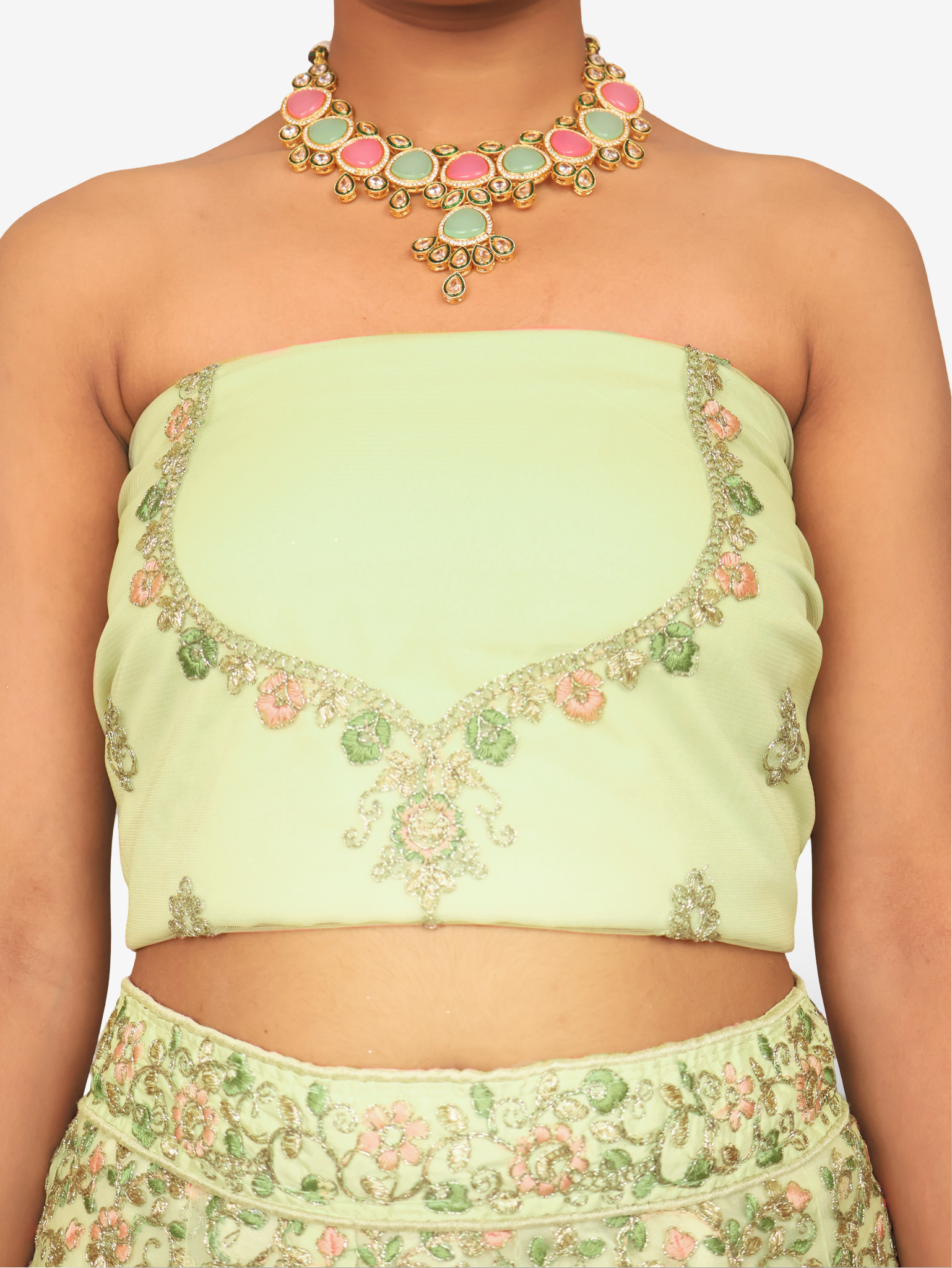 Semi-Stitched Lehenga with Embroidery & Zari Thread Work by Shreekama