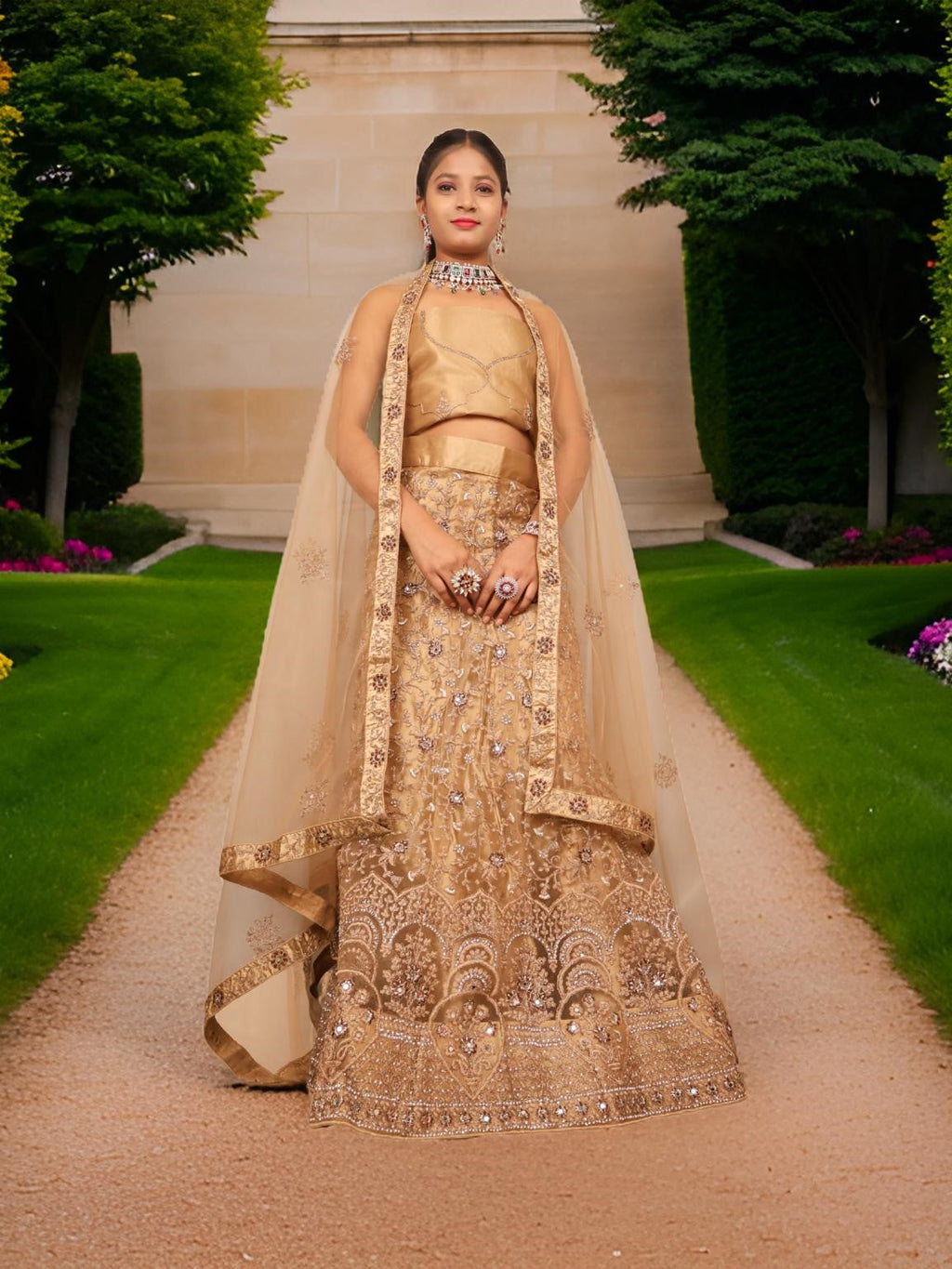 Semi-Stitched Lehenga with Embroidery & Zari Thread Work by Shreekama