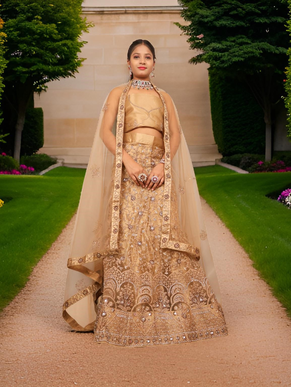 Semi-Stitched Lehenga with Embroidery & Zari Thread Work by Shreekama