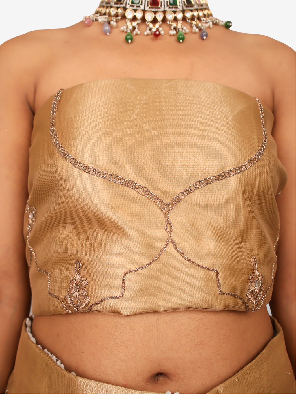 Semi-Stitched Lehenga with Embroidery & Zari Thread Work by Shreekama